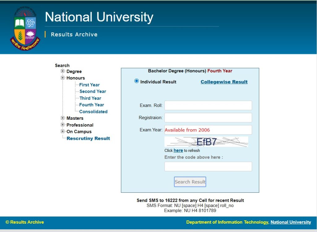 NU Honours 4th Year Exam Result 2025