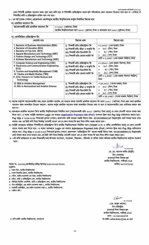 NU Honours Professional Admission