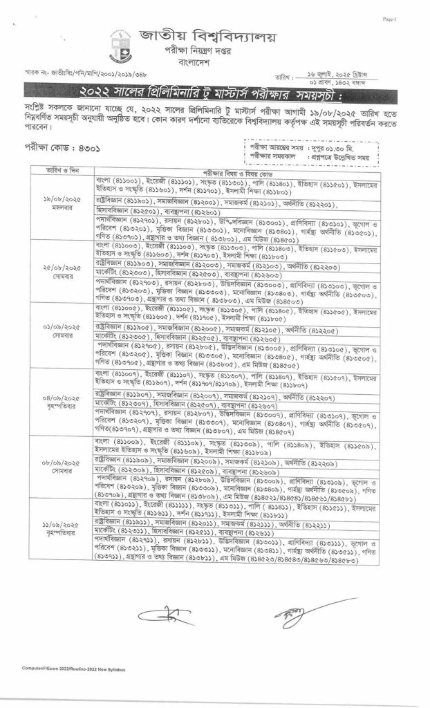 NU Preli to Masters Exam Routine 2025