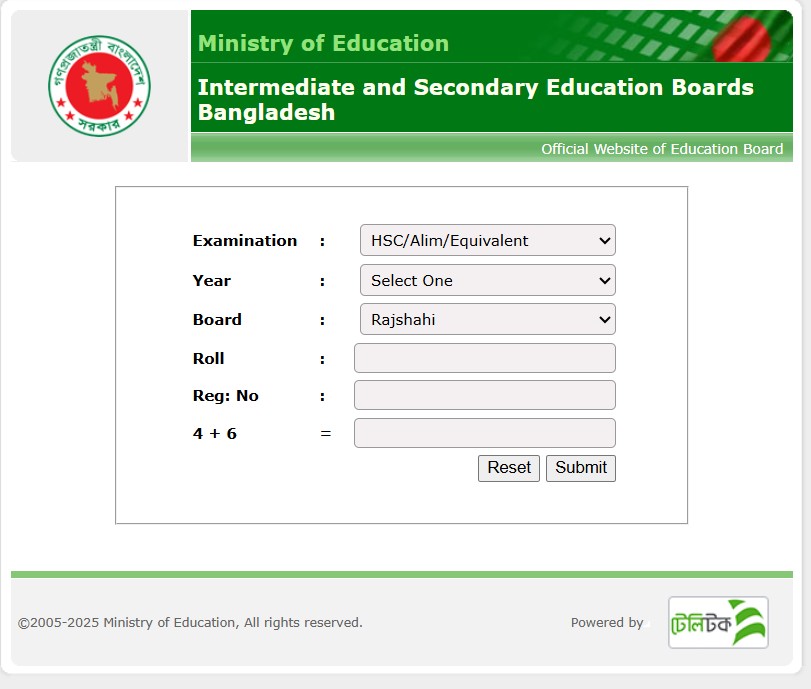 Rajshahi Board HSC Result 2025